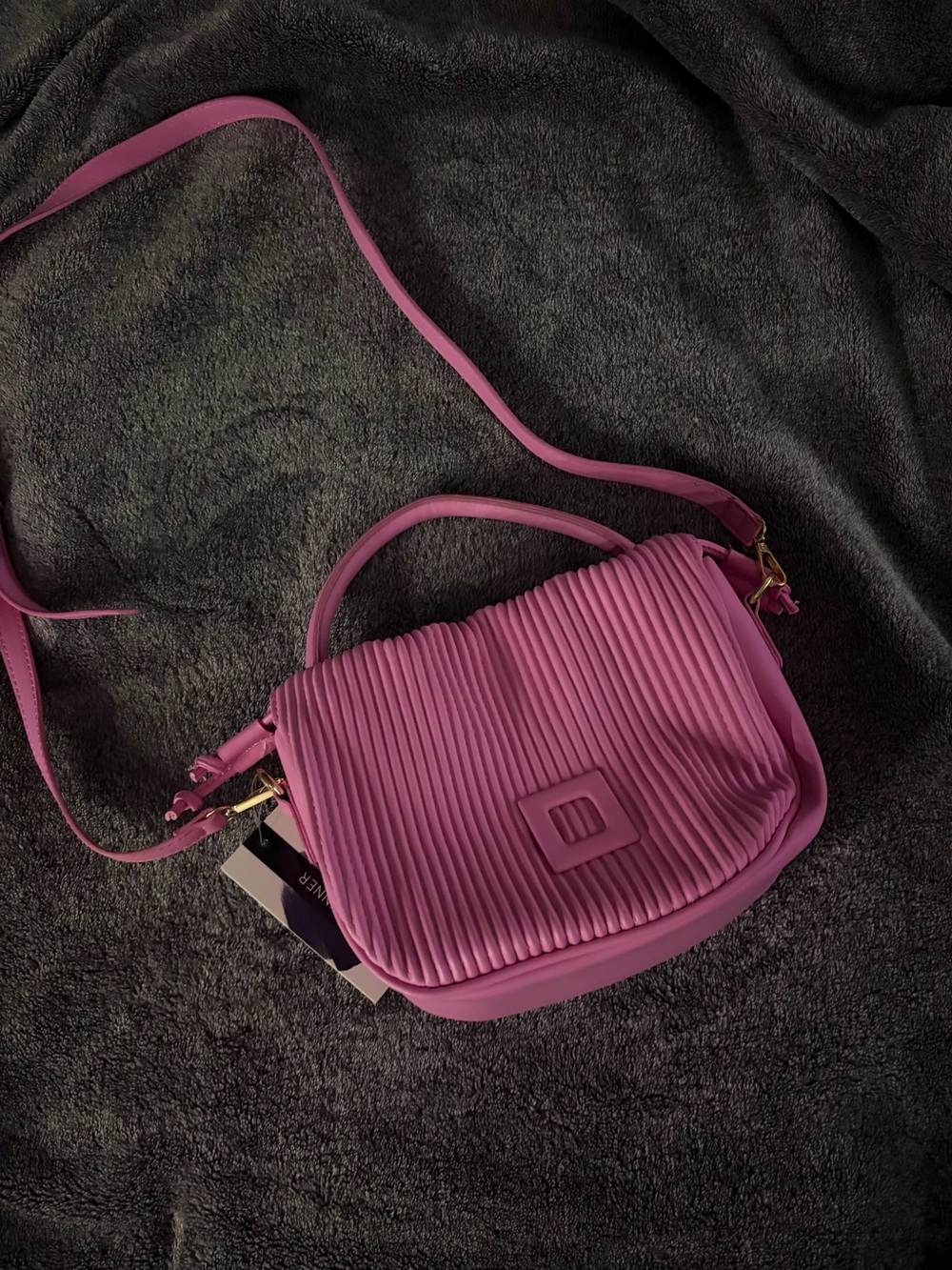 Pink Ribbed Crossbody Bag with Top Handle